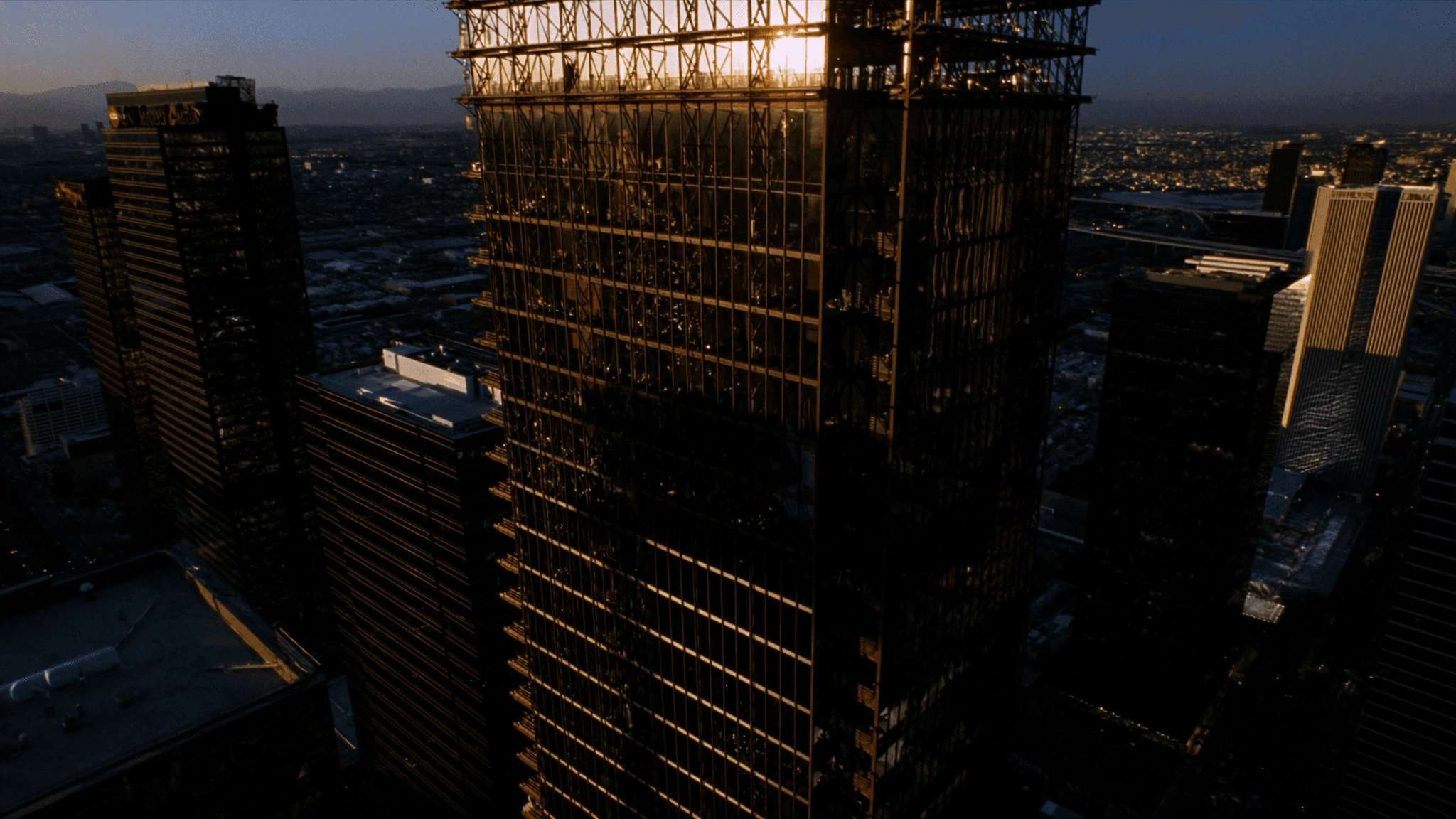 City skyline at dusk